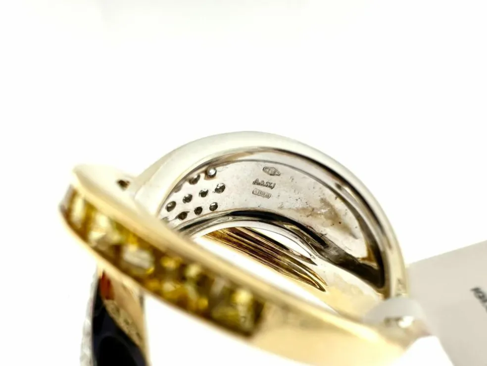 ALFIERI & ST JOHN - Bague en or, saphirs jaunes et diamants certificat IGI