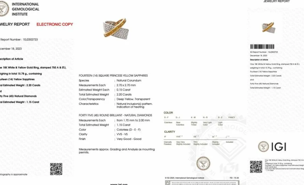 ALFIERI & ST JOHN - Bague en or, saphirs jaunes et diamants certificat IGI