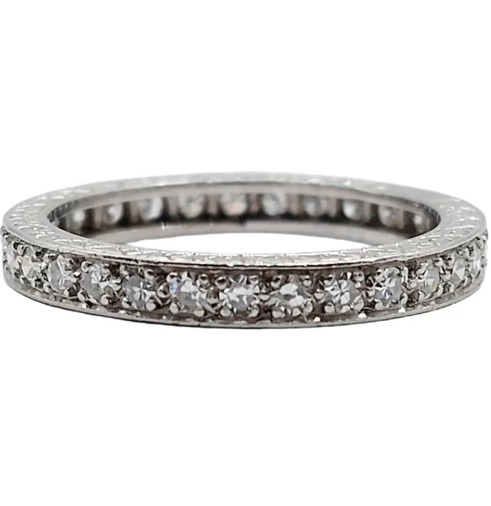 Alliance américaine or blanc 18k et 0,93 carats diamant et monture ciselée