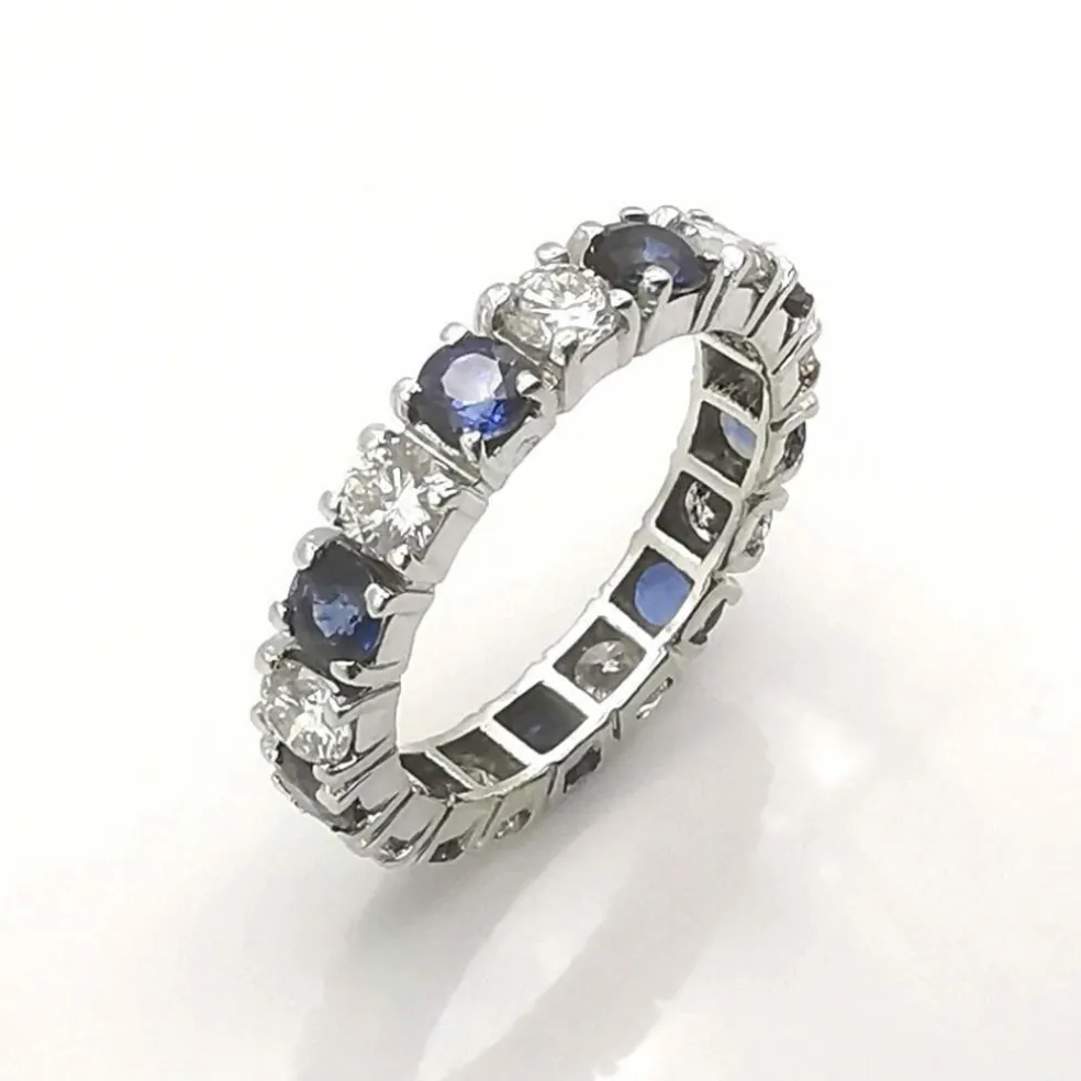 Alliance américaine Or blanc Diamants et Saphirs