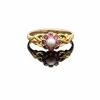 Ancienne bague fleur or jaune sertie de rubis et perle