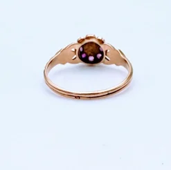 Ancienne bague fleur or jaune sertie de rubis et perle