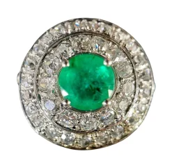 Ancienne bague or blanc, émeraude fin XIXème siècle
