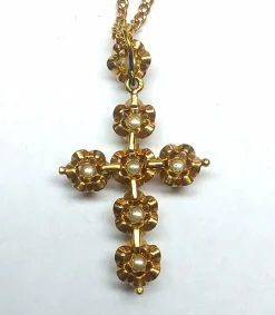Ancienne croix en or et perles fines, XIXe siècle
