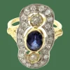 Anello in oro giallo e bianco con zaffiro e diamanti