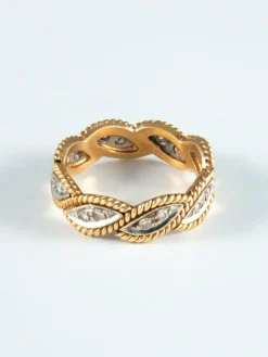 Anneau Entrelacs or jaune et Diamants