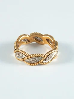 Anneau Entrelacs or jaune et Diamants
