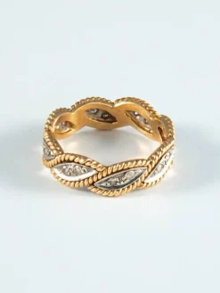 Anneau Entrelacs or jaune et Diamants