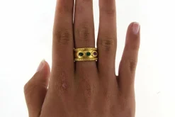 Anneau Trilogie en Or jaune, rubis, émeraude et saphir