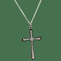 Art déco - Pendentif croix or blanc et diamants