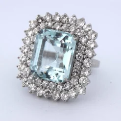 ART DÉCO' - PLATINE - AIGUE-MARINE et DIAMANTS