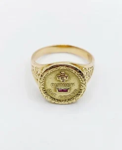 AUGIS - Bague médaille amour or jaune couronne de lauriers ornée de rubis et de diamant (circa 1958)
