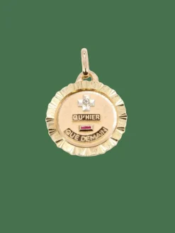AUGIS - Médaille amour ronde striée or jaune diamant rubis