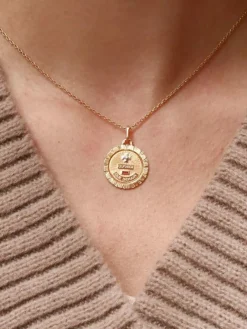 AUGIS - Médaille amour ronde striée or jaune diamant rubis
