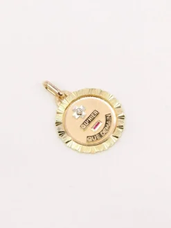 AUGIS - Médaille amour ronde striée or jaune diamant rubis