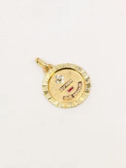 AUGIS - Médaille amour ronde striée or jaune diamant rubis