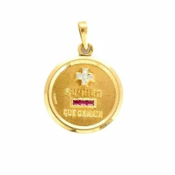 AUGIS - Médaille d'Amour - Pendentif or jaune, diamants et rubis de sythèse