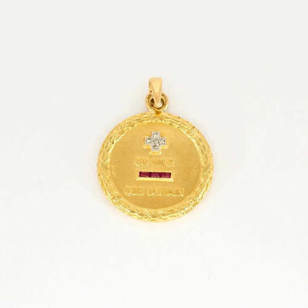 AUGIS - Médaille d'Amour or jaune, diamants et rubis synthétiques