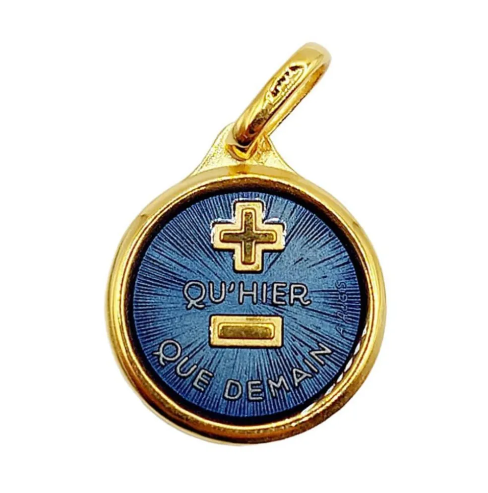 AUGIS - Pendentif médaille d'amour or jaune - L'Élégante Bleue Foncée