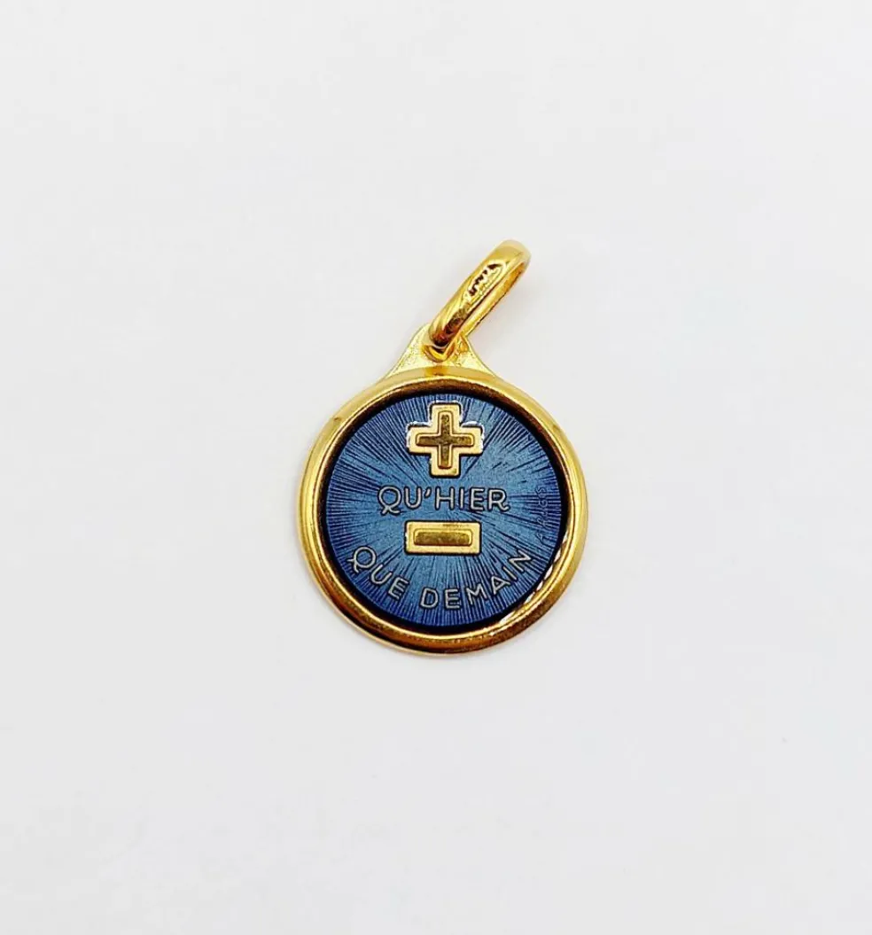 AUGIS - Pendentif médaille d'amour or jaune - L'Élégante Bleue Foncée