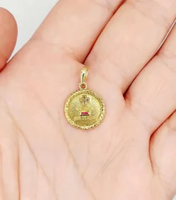 AUGIS - Pendentif médaille d'amour 15mm or, diamant et rubis, couronne de laurier (circa 1960)