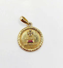 AUGIS - Pendentif médaille d'amour 15mm or, diamant et rubis, couronne de laurier (circa 1960)
