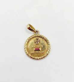 AUGIS - Pendentif médaille d'amour 15mm or, diamant et rubis, couronne de laurier (circa 1960)