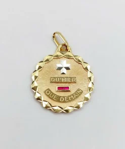 AUGIS - Pendentif médaille d'amour or rose rubis : 