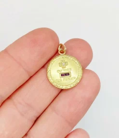 AUGIS - RARE Pendentif médaille d'amour or jaune, diamant et rubis, couronne de laurier (circa 1960)
