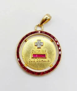 AUGIS - RARE Pendentif médaille d'amour Or Jaune Diamants et rubis calibrés
