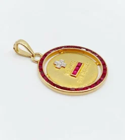 AUGIS - RARE Pendentif médaille d'amour Or Jaune Diamants et rubis calibrés