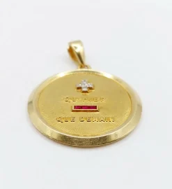 AUGIS - RARE XXL 33mm Pendentif médaille d'amour or jaune, diamant et rubis (circa 1960)