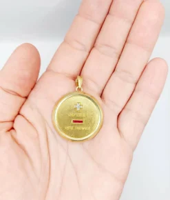 AUGIS - RARE XXL 33mm Pendentif médaille d'amour or jaune, diamant et rubis (circa 1960)