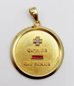 AUGIS - RARE XXL 33mm Pendentif médaille d'amour or jaune, diamant et rubis (circa 1960)