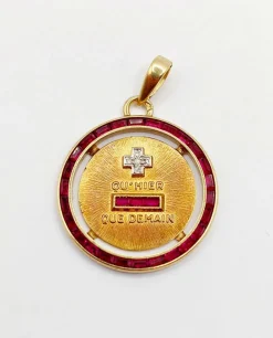 AUGIS - ULTRA RARE Médaille d'amour 23mm or jaune, diamant et rubis calibrés 