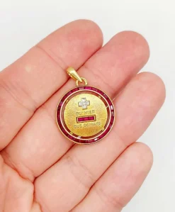 AUGIS - ULTRA RARE Médaille d'amour 23mm or jaune, diamant et rubis calibrés 