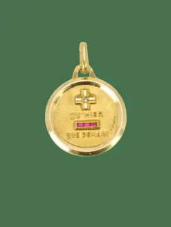 AUGIS- Médaille amour ronde Plus qu’hier moins que demain or jaune diamants rubis
