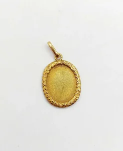 AUGIS Pendentif médaille d'amour or jaune couronne laurier diamant et rubis