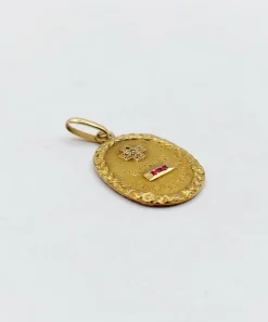 AUGIS Pendentif médaille d'amour or jaune couronne laurier diamant et rubis