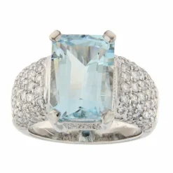 Bague aigue-marine pavage diamants
