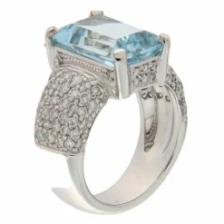 Bague aigue-marine pavage diamants
