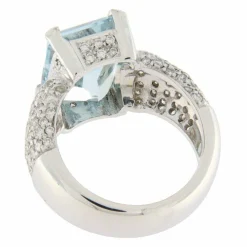 Bague aigue-marine pavage diamants