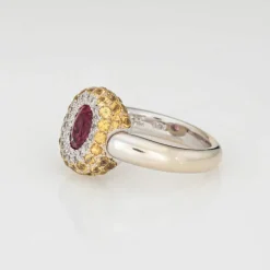 Bague à bascule en or blanc avec tourmaline rose et saphir jaune