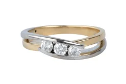 Bague 3 Diamants or jaune et blanc