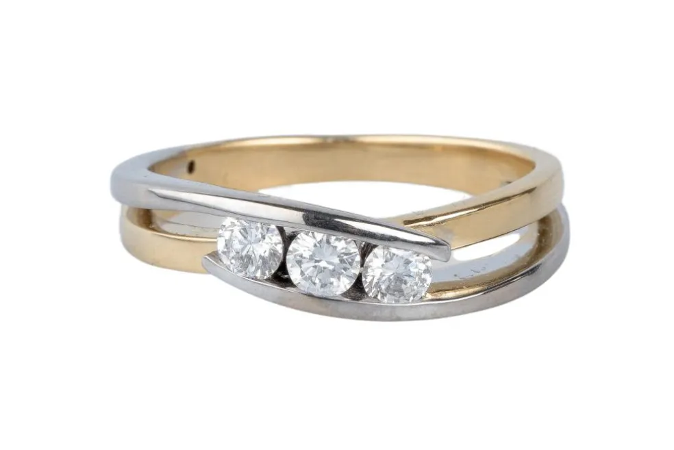 Bague 3 Diamants or jaune et blanc