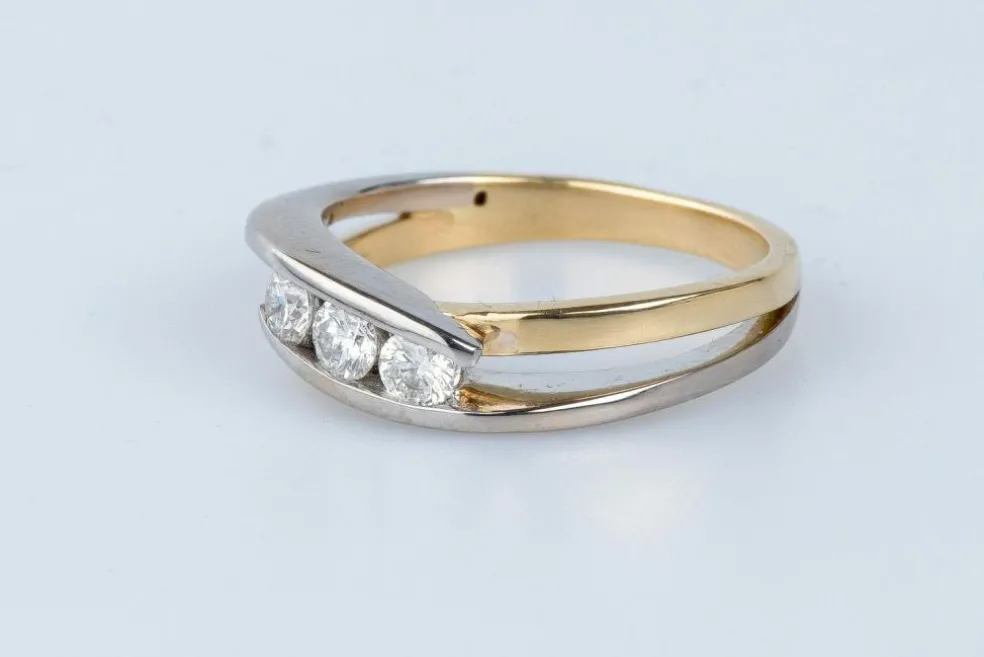 Bague 3 Diamants or jaune et blanc