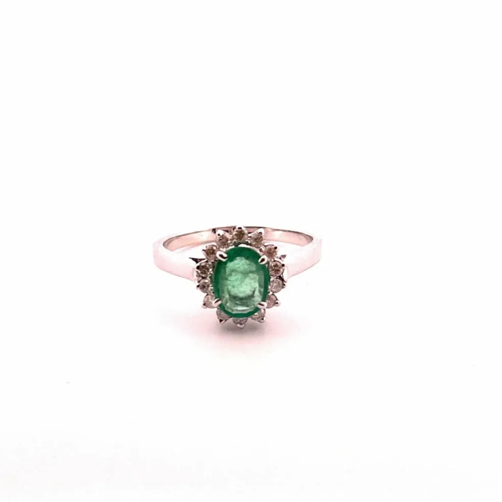 Bague Emeraude ovale et diamants