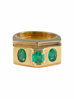 Bague 3 émeraudes serti clos or jaune