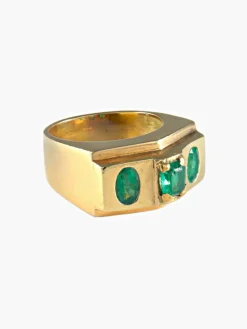 Bague 3 émeraudes serti clos or jaune