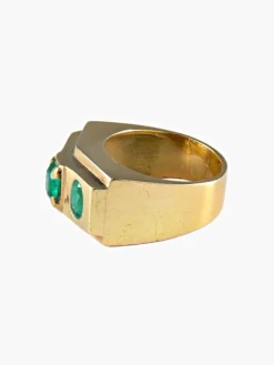 Bague 3 émeraudes serti clos or jaune